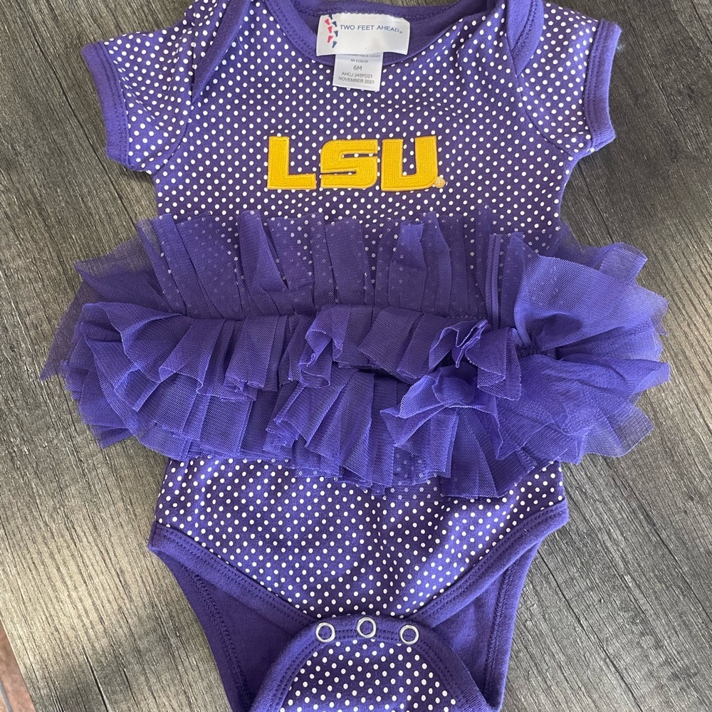 Purple LSU Baby Onesie with Tulle Skirt